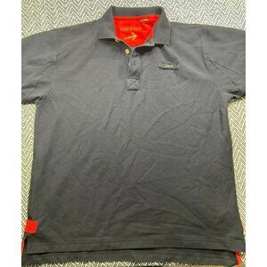 Orvis Mens Large Navy Polo Shirt Red Accents 100% Cotton Classic Fit